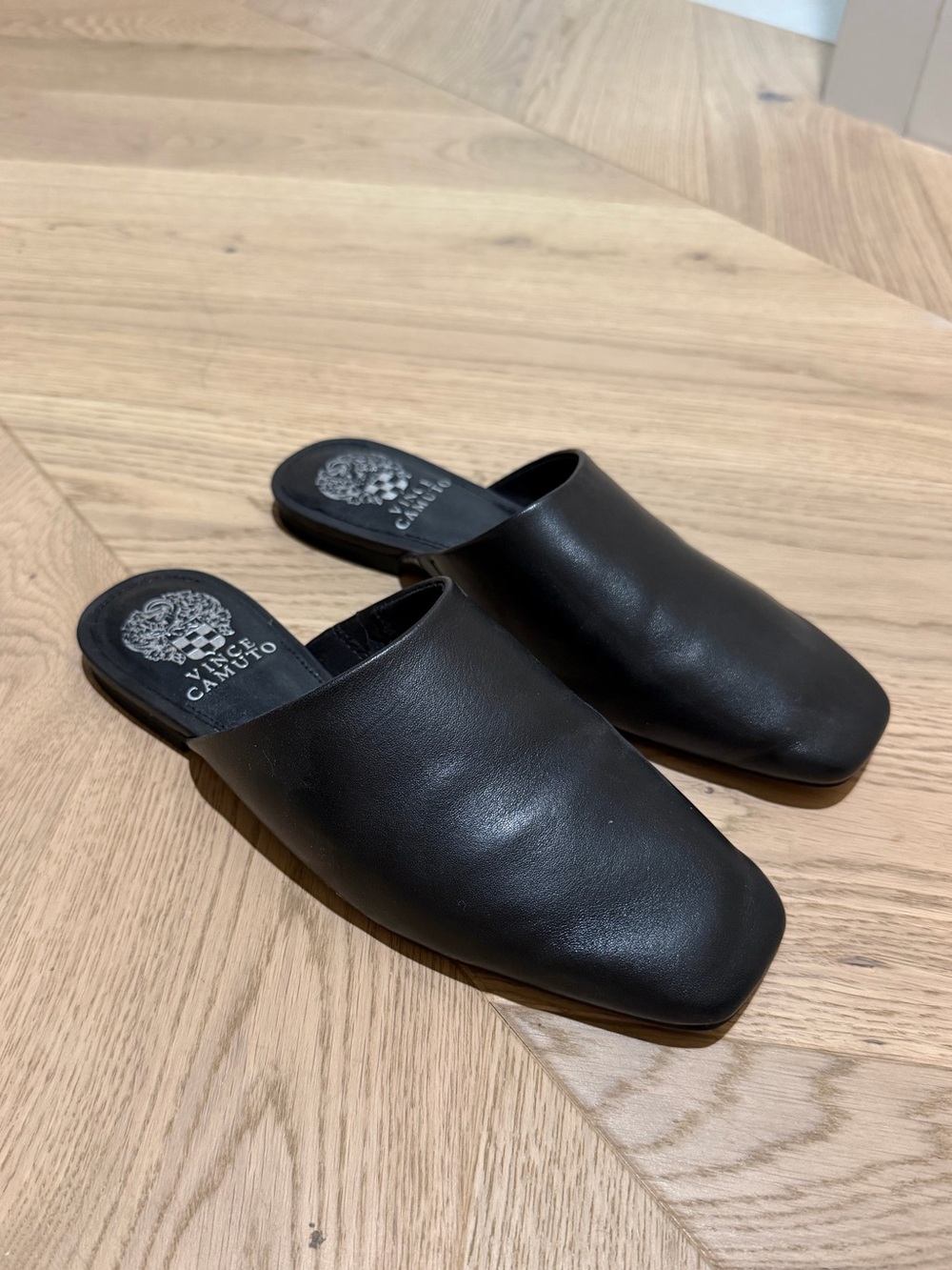 Vince Camuto Black Leather Slip-On Mules